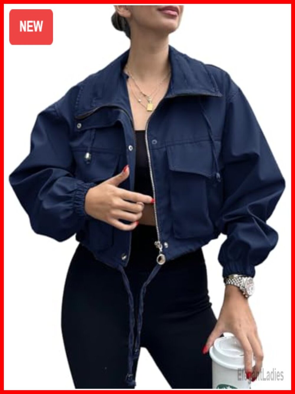 Womens Cropped Jacket Zip Up Lightweight Oversized Utility Anorak